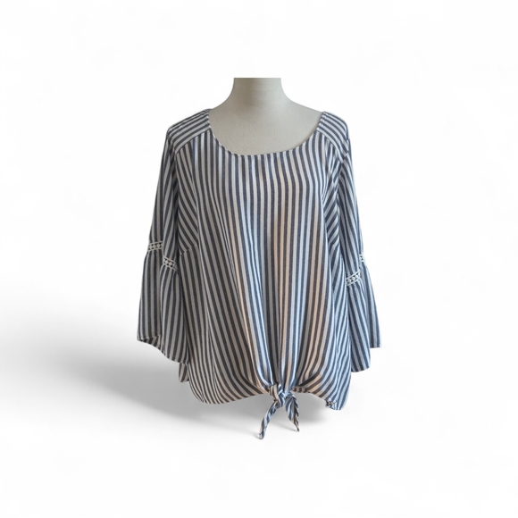 Alyx Tops - Alyx Striped Bell Sleeved Top Women's 3X Blue White Striped Soft Peasant Boho